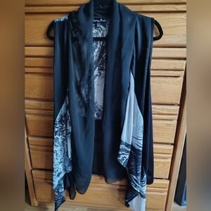 Pretty Angel Black Sheer Vest Open Front Oversized Boho Artsy Layering Oversized